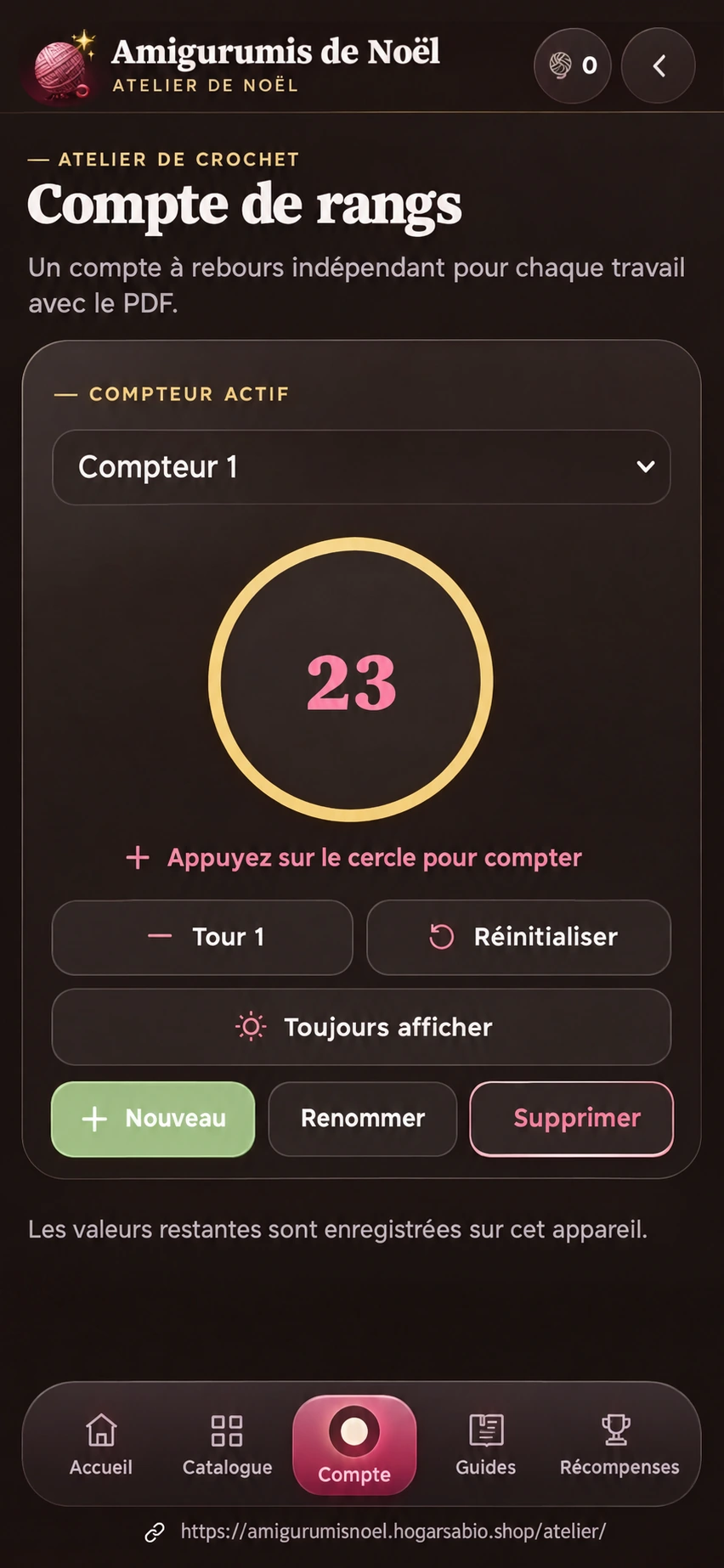 Application Atelier de Noël : compteur de tours avec grand cercle à toucher